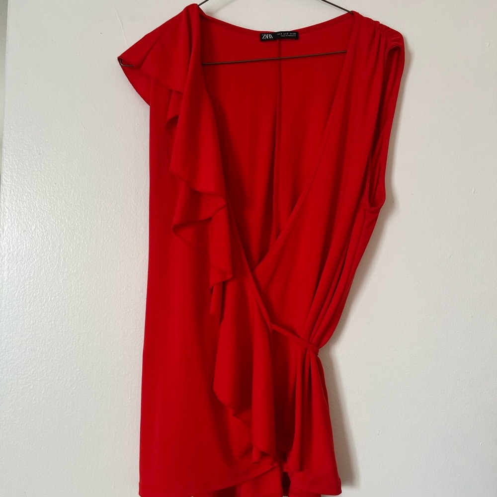 Zara Red Ruffle Wrap Dress